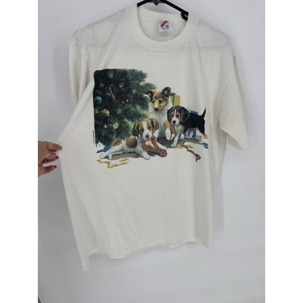 Vintage 1993 Jim Killen Christmas Puppies T Shirt XL Jerzees Single Stitch USA